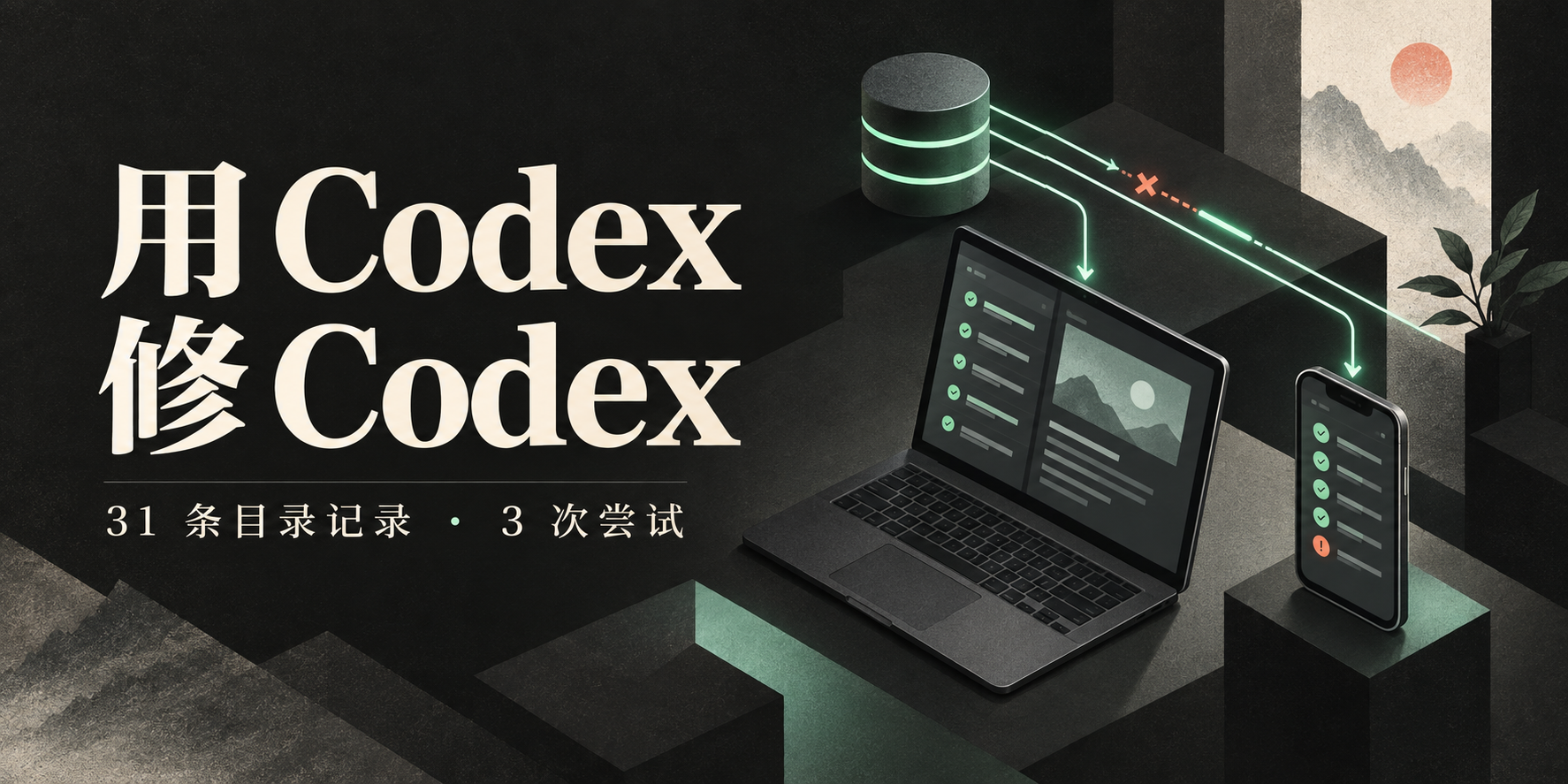 头图:用 Codex 修 Codex,31 条目录记录,3 次尝试。AI 生成插画。